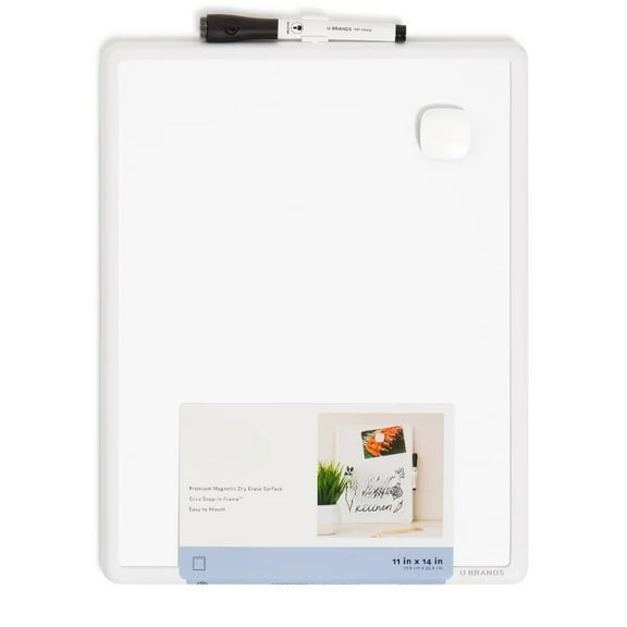 U Bramds 11"x14" Contempo Magnetic Dry Erase Board - White: Small Wall Mount Presentation Board, Steel & Plastic