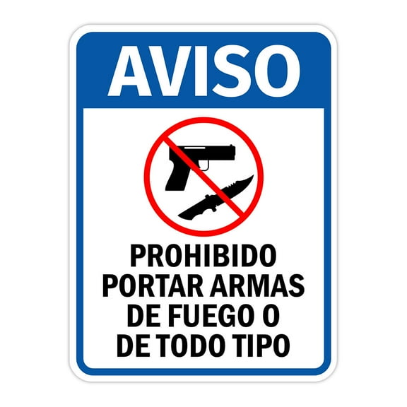 Portrait Round Plus Aviso Prohibido Portar Armas de Fuego O de Todo Tipo Wall or Door Sign | Spanish Construction Area Signs - Medium