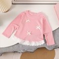 thumbnail image 5 of Child Girls Long Sleeve Shirts 18 24 Months 2T 3T 4T 5T 6T 7T 8T 9T 10T 11T 12T Girls Crewneck T-Shirt with Bow Decor and Ruffle Hem Tops For Girls Daily Wear, 5 of 7
