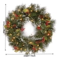 thumbnail image 3 of Kuokaa Lighted Snowy Pinecone Christmas Wreath, 17.72 x 17.72 in Green PVC Pine Needle Wreath with Red Berries, Holiday Front Door Wall Window Fireplace Decor, 3 of 7