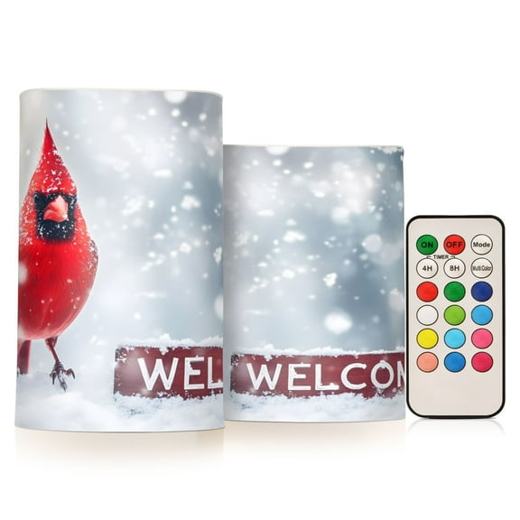 ALAZA Cardinal with Welcome 2 PCs LED Flickering Flameless Candles with Remote Timer Battery Operated Candle