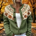 thumbnail image 4 of BODOAO Women's Fair Isle Cardigan Pumpkin Pattern Button Front Crew Neck Long Sleeve Knit Sweater Casual Fall Halloween Holiday Jacket for Seasonal Casual Wear Green S, 4 of 4