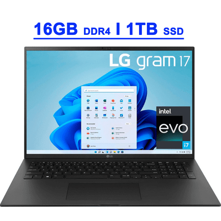 LG Gram 17 Premium Lightweight Business Laptop 17" WQXGA 2560x1600 IPS (DCI-P3 99%) 13th Gen Intel 12-Core i7-1360P 16GB DDR4 1TB SSD Backlit Thunderbolt4 USB4 Long Battery Life Win11 Black