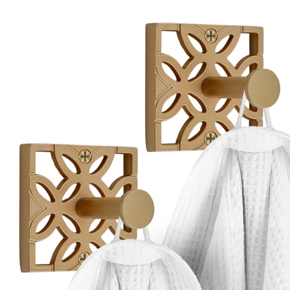 Autumn Alley Two Bathroom Towel and Robe Hooks, Antique Gold Metal Modern Unique Style, 2 Pack