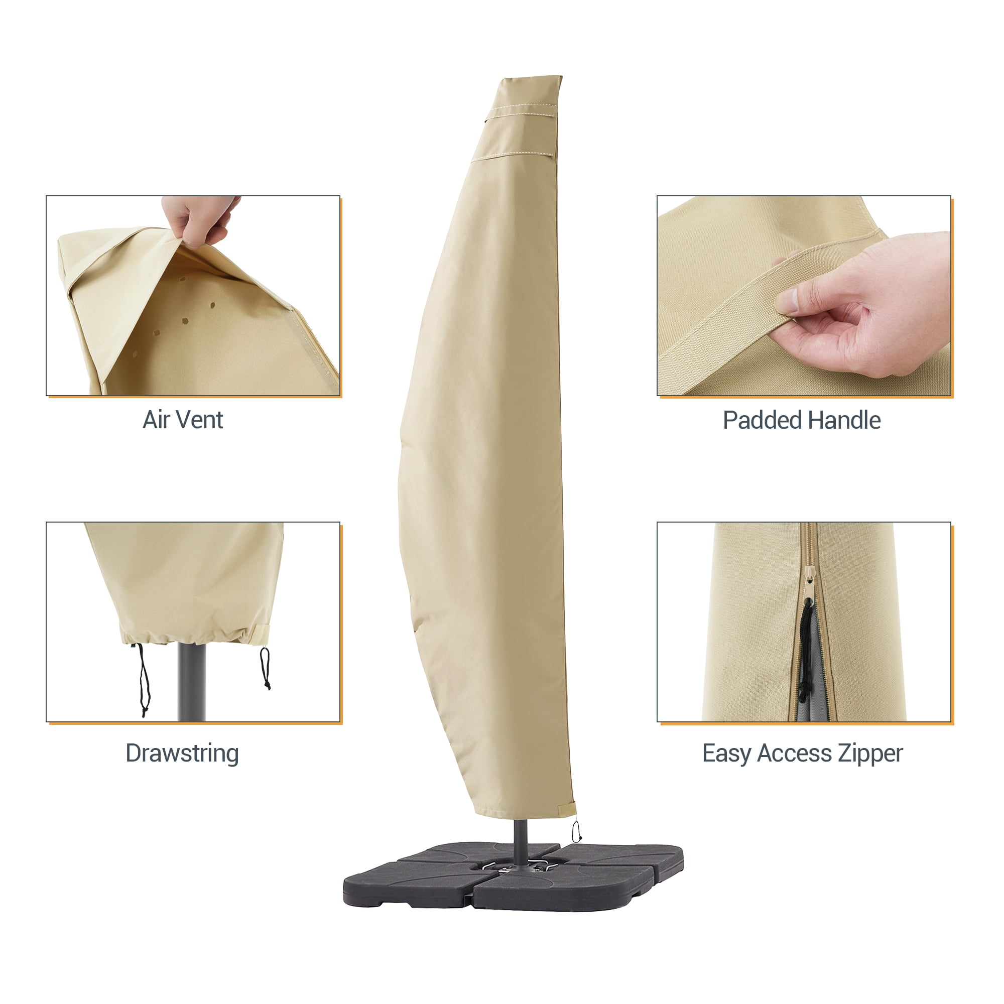 ACEGOSES 9-11 ft Outdoor Patio Umbrella Covers Zippered Waterproof Parasol for Offset Hanging Umbrella Cantilever Umbrella,KhaKi