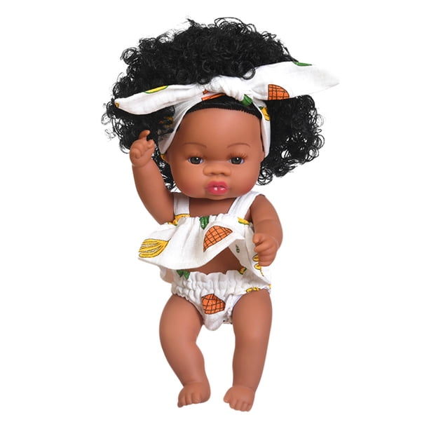 Baby Cute Curly Hair Sport Boys Black Baby Toy Doll Kids Gift Hooded With Cloth