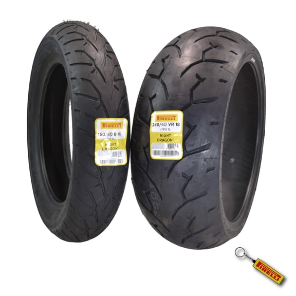Pirelli Night Dragon Tire Set: 150/80B16 M/C 71H TL Front & 240/40VR18 M/C 79V TL Rear Cruiser Motorcycle Tires - Superior Traction & Handling for High-Performance Cruisers with Keychain