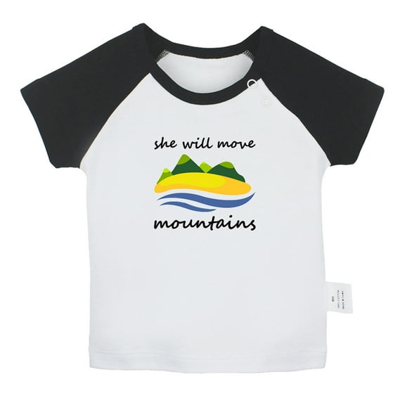 iDzn She Will Move Mountains Funny T shirt For Baby, Newborn Babies T-shirts, Infant Tops, 0-24M Kids Graphic Tees Clothing (Short Black Raglan T-shirt, 0-6 Months)