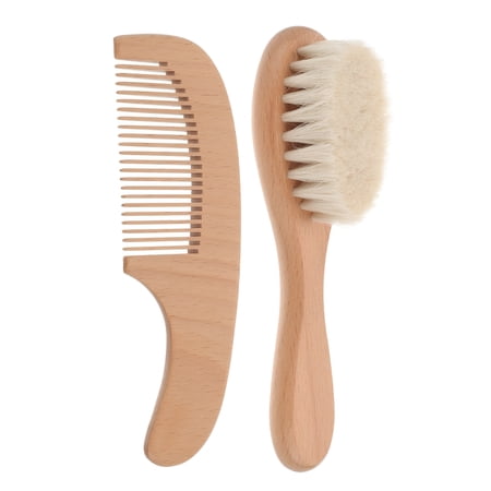 RAGUPEL Wood Baby Hair Brush & Comb Set with Soft Bristles, Gentle Scalp Massager for Newborns, Infant Bath & Grooming Kit