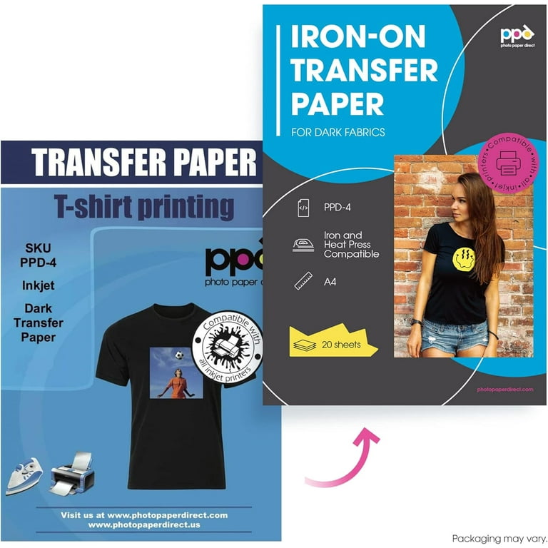 PPD Inkjet Iron-On Dark T Shirt Transfers Paper LTR 8.5x11 Pack of 20 Sheets (PPD004-20)