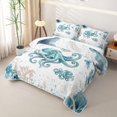 thumbnail image 3 of Manfei Marine Octopus Bed Spread Queen,Cute Ocean Animal Queen Coverlet Set,Green White,3 Pieces, 3 of 7