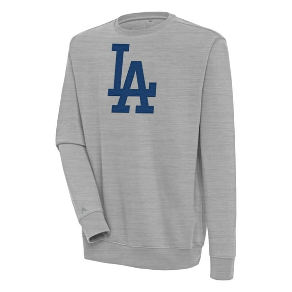 Men's Antigua Heather Gray Los Angeles Dodgers Victory Pullover Sweatshirt