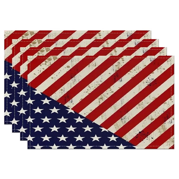 American Flag Placemats Set of 4,Retro Heat Resistant Table Mats Washable Place Mats for Party Kitchen Farmhouse Home Dining Holiday Decor 12x18 Inch