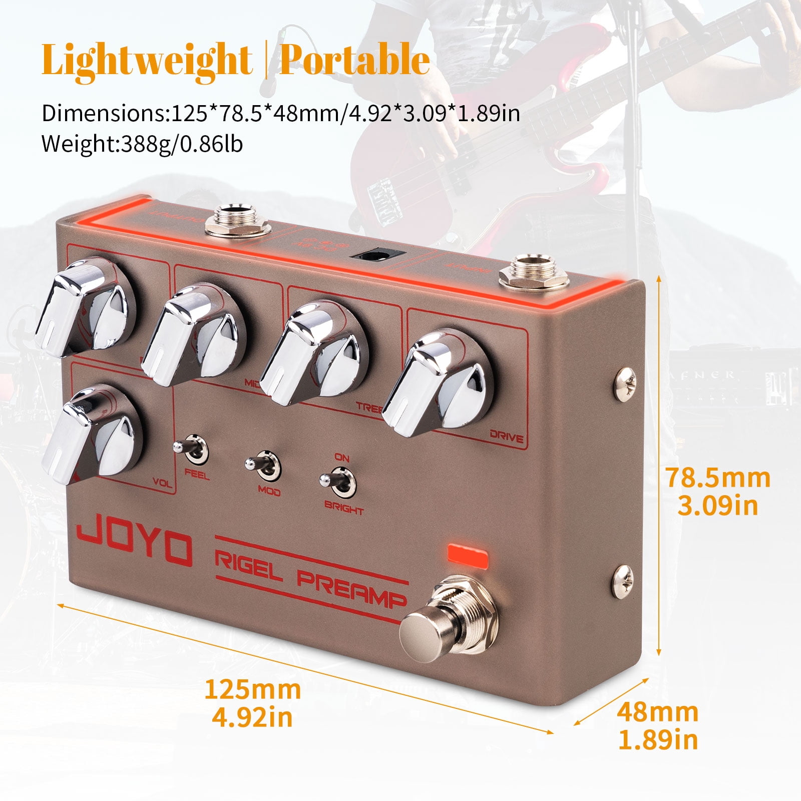 JOYO R-24 High Gain Overdrive Guitar Pedal Amplifier Simulation 3-Band EQ Clean Tone
