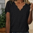 thumbnail image 2 of Women's Comfortable Breathable Jacquard Short Sleeve Knitted V Neck Lace Tshirt Knitwear, 2 of 2