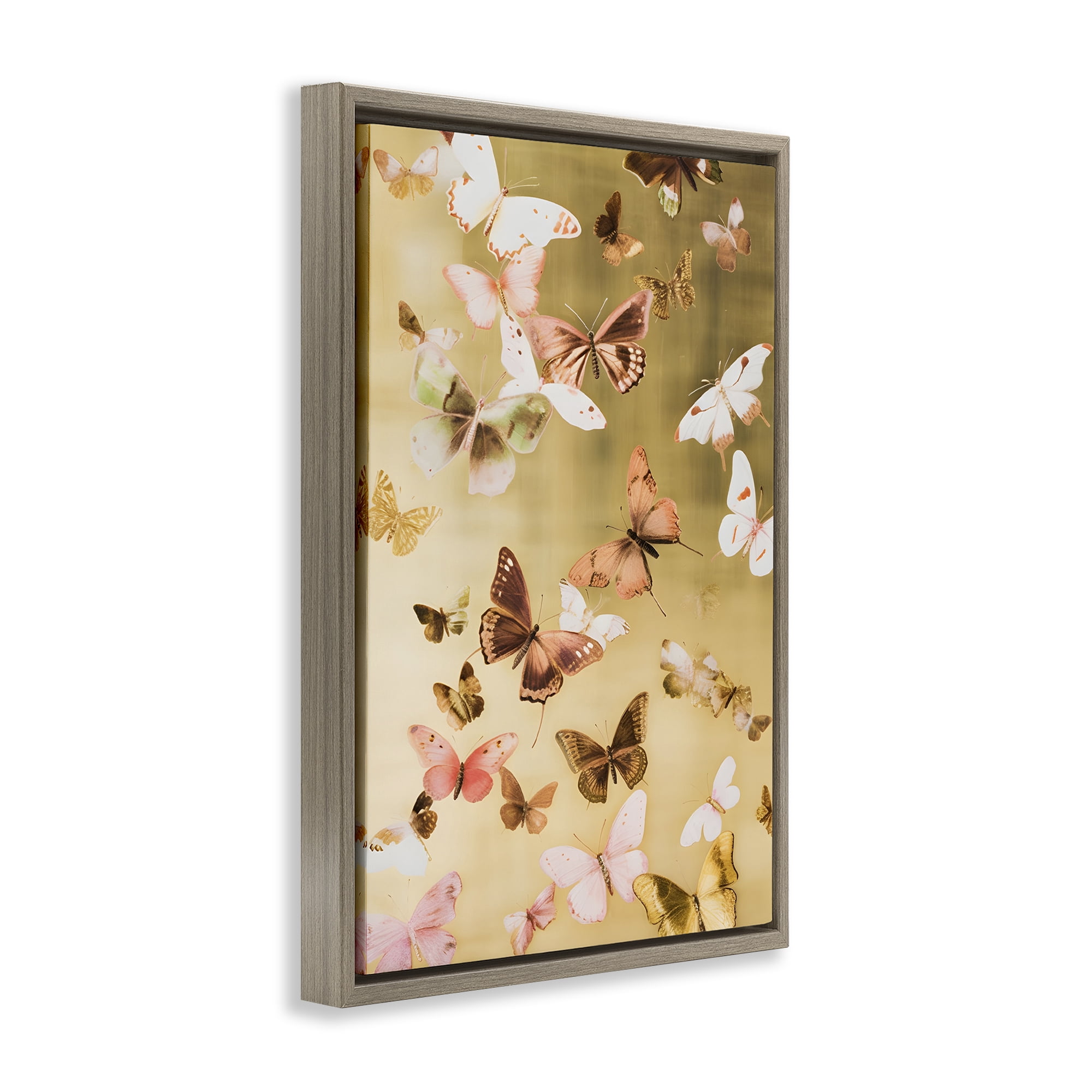 Stupell Industries Papillon Butterfly Array Animals & Insects Painting Brown Floater Framed Canvas Art Print Wall Art, 17 x 25