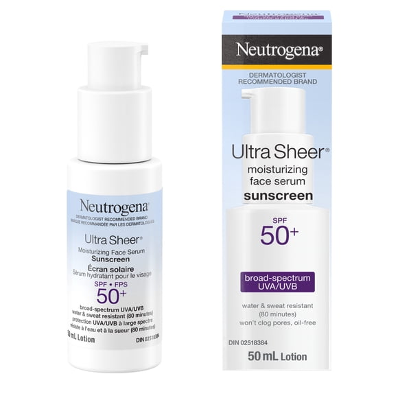 Neutrogena Ultra Sheer Sérum Hydratant pour le Visage Écran Solaire FPS 50+ - avec Vitamine E - Protection UVA/UVB - Sans Parfum