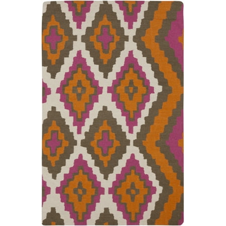 Three Light Diamante 3.25' x 5.25' Anasazi Diamantes Olive Green and Pink Hand Woven Wool Area Throw Rug ()