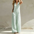 thumbnail image 6 of Costeam Womens Striped Sleeveless V Neck Button Front Jumpsuit Elastic Waist Loose Wide Leg Full Length with Side Pockets Soft Fabric Casual One Piece Pants, 6 of 7