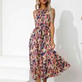 thumbnail image 2 of Vestido de verano con estampado bohemio para mujer Vestido de playa sin mangas con cuello halter Vestido de sol Midi Fridja hjkh5296, 2 of 6