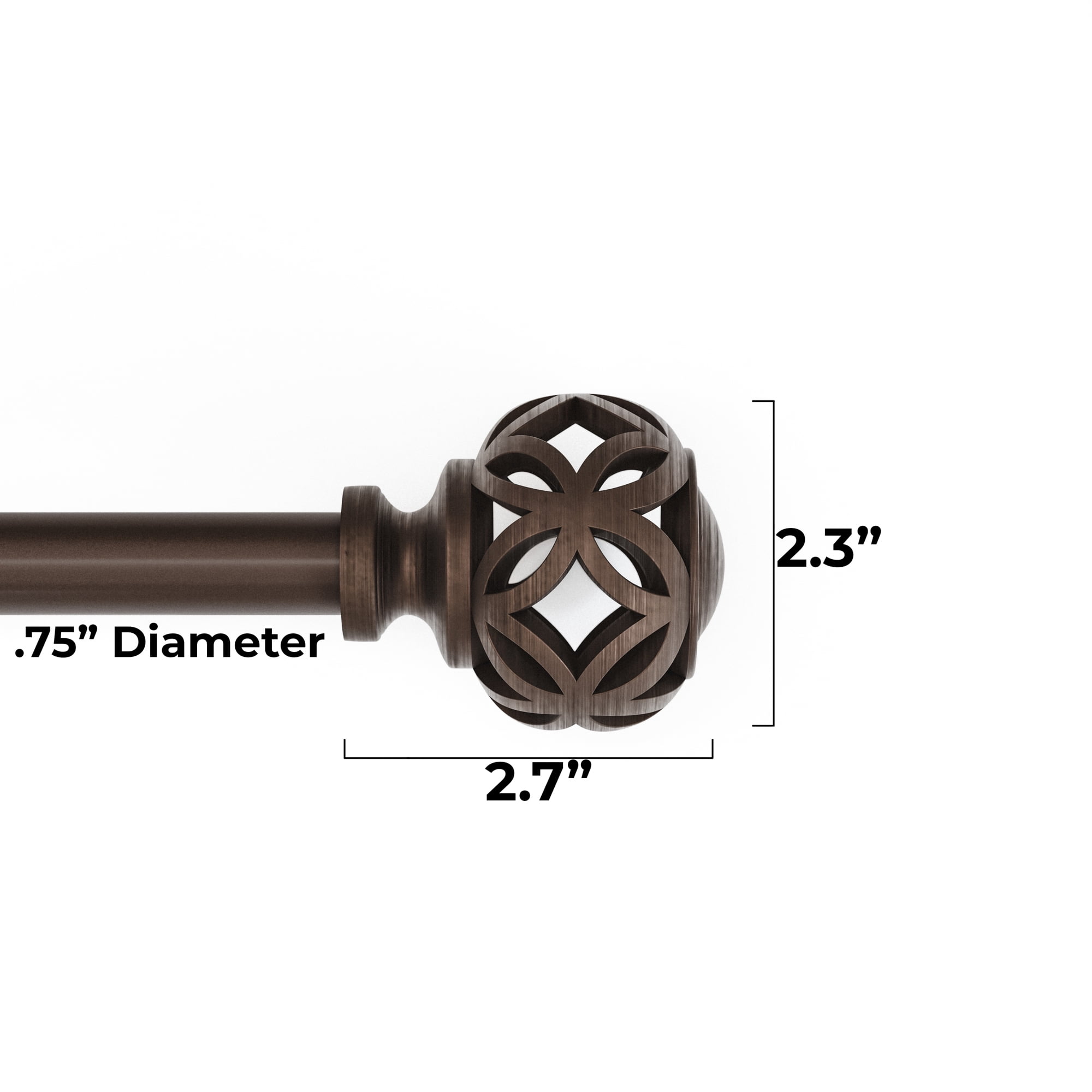 Mainstays 3/4" Bronze Filigree Knob Adjustable Single Curtain Rod Set, 23-84"