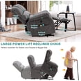 thumbnail image 3 of MEETWARM Large Power Lift Electric Recliner Chair with Extended Footrest for Elderly, Big and Tall Lift Chair for Seniors Reclining Chair for Living Room with Massage and Heated,USB Ports(Gray), 3 of 9