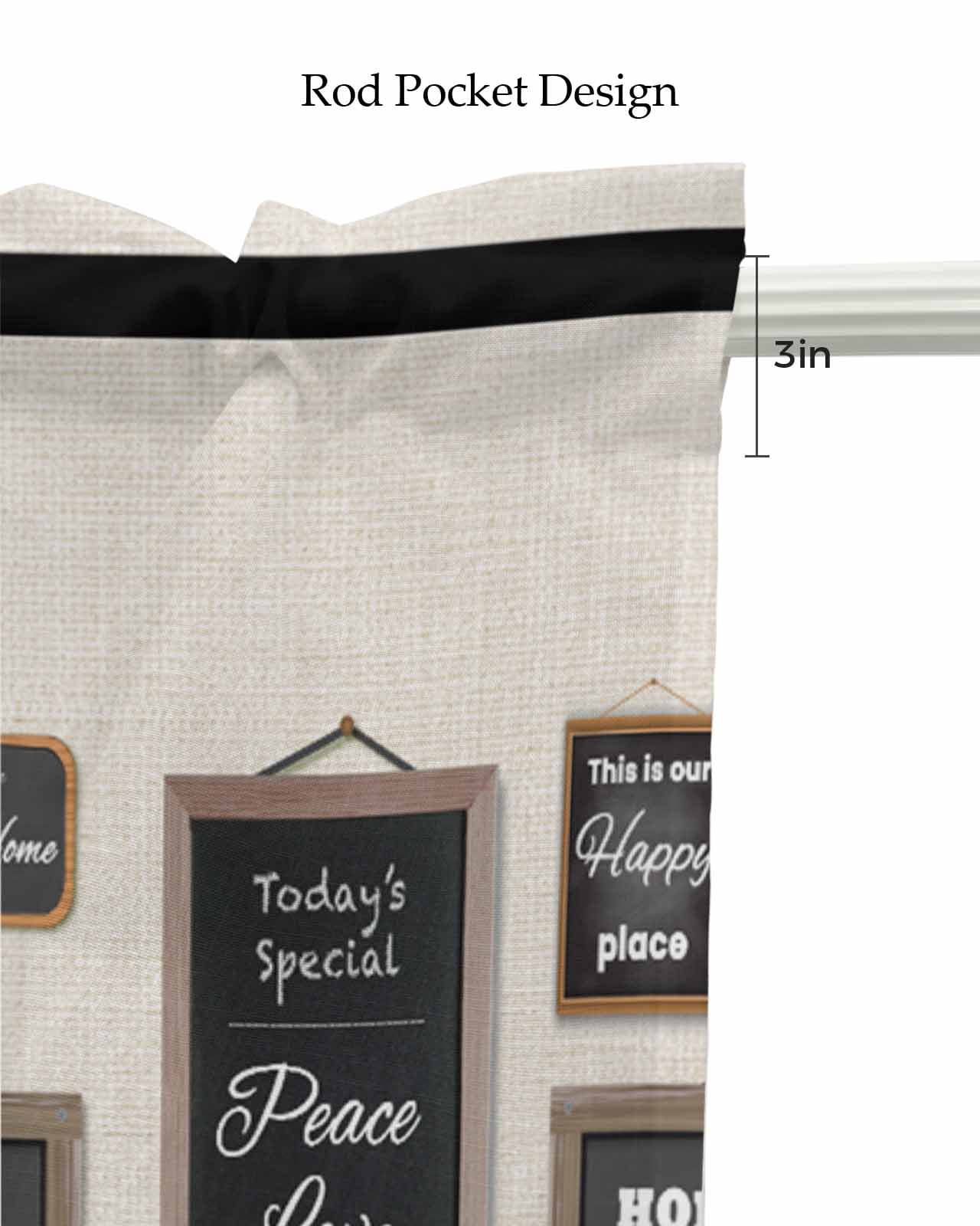 Black Linen Curtain Valance for Bedroom/Bathroom/Kitchen/Office/Living/Dining Room Window,Family Motivational Words Beige Lattice Pocket Topper Drapes Decorative Cafe Drapery Panel 54"x18"
