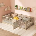 thumbnail image 3 of UHOMEPRO Twin Floor Bed with High Fence & Door, Montessori Floor Bed with 21.5" Safety Guardrails, Solid Wood Twin Beds Frame for Kids Girls, Boys, with Slats, Natural, 3 of 7