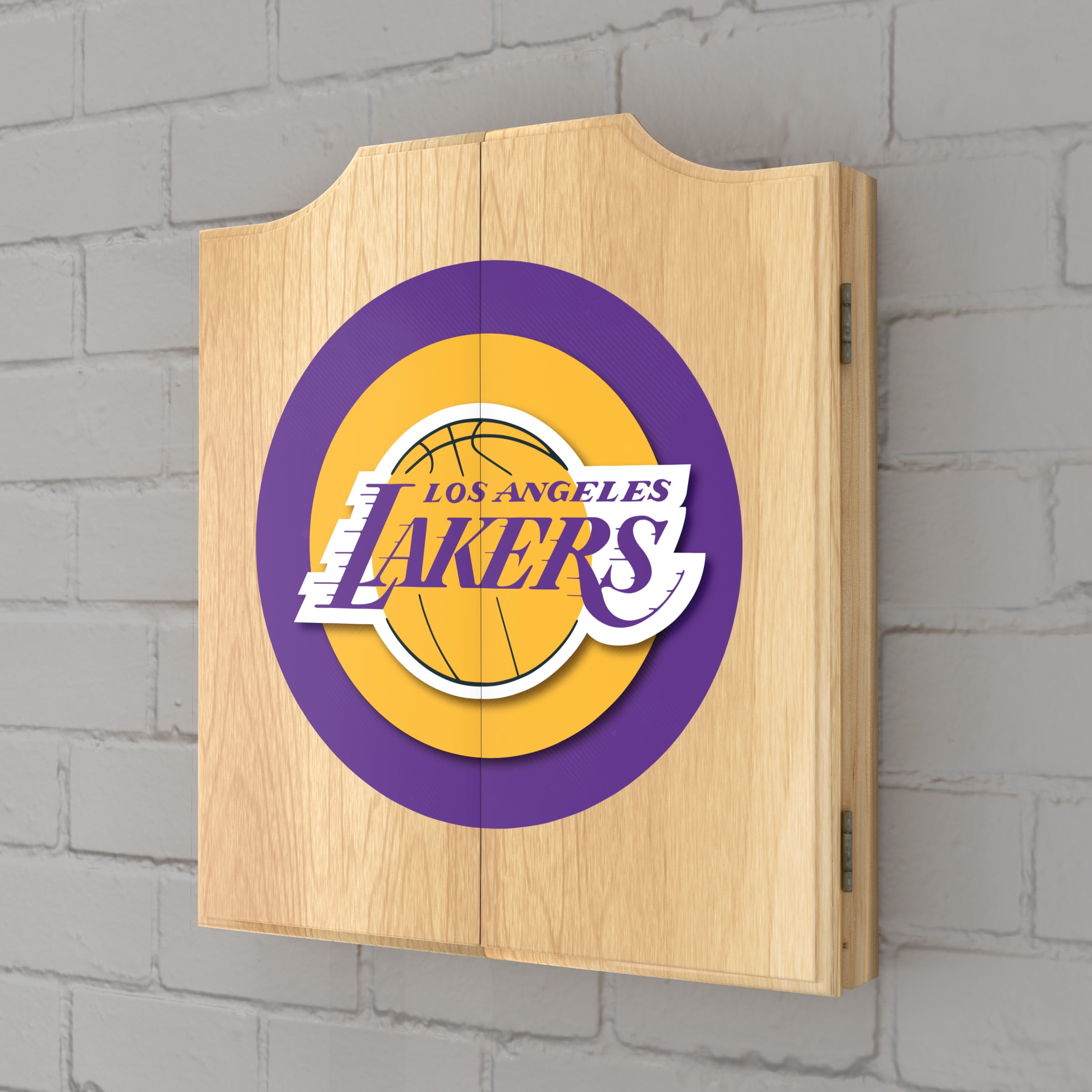 Los Angeles Lakers Logo Dart Board Cabinet Set with 6 Steel Tip Darts