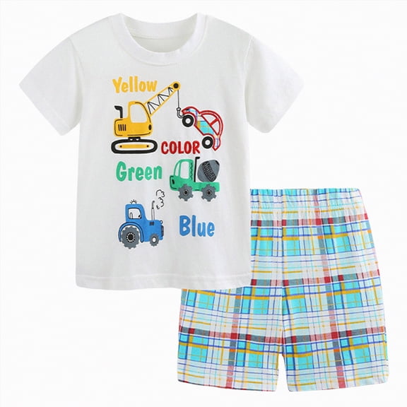 TOWED22 Toddler Infant Baby Boy Outfits 2pcs Round Neck Short Sleeve Crewneck Tee Shirt Little Penguin Pattern Casual Rolled Shorts Truck Clothes(White,7-8 Y)