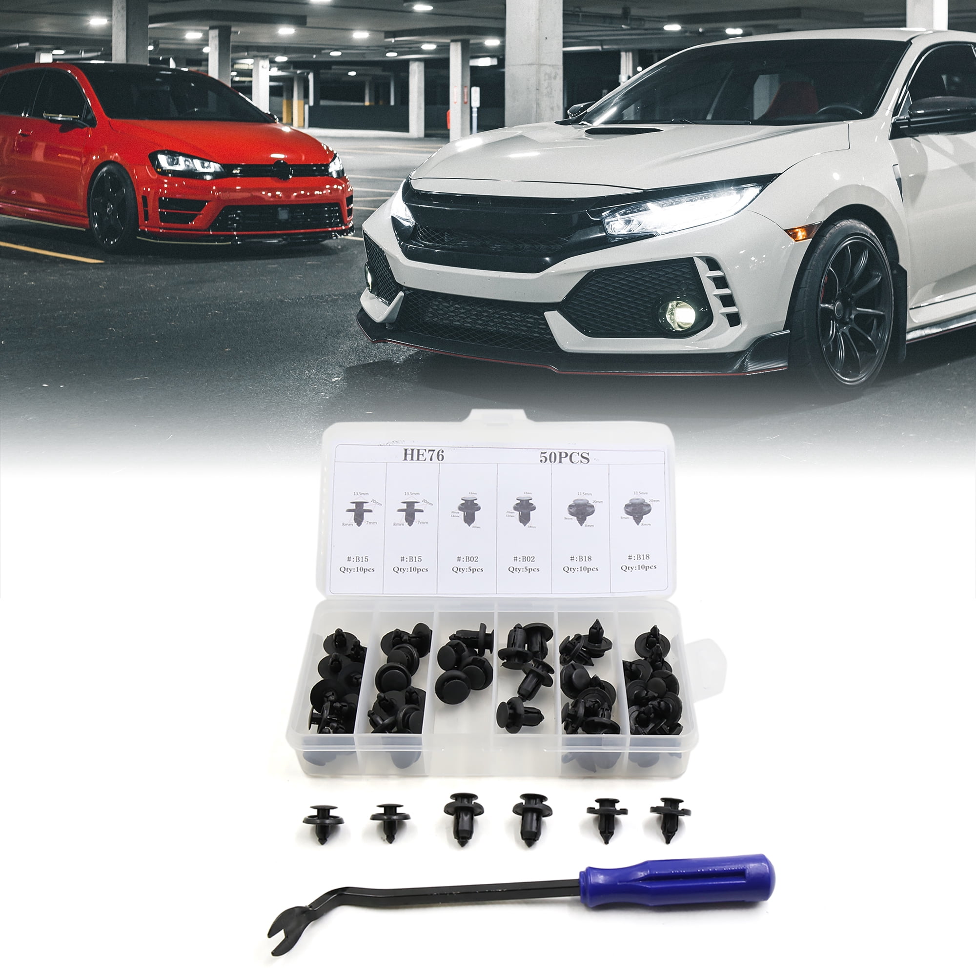 Unique Bargains 50pcs 3 Type Bumper Retainer Clips w Fastener Remover for Subaru