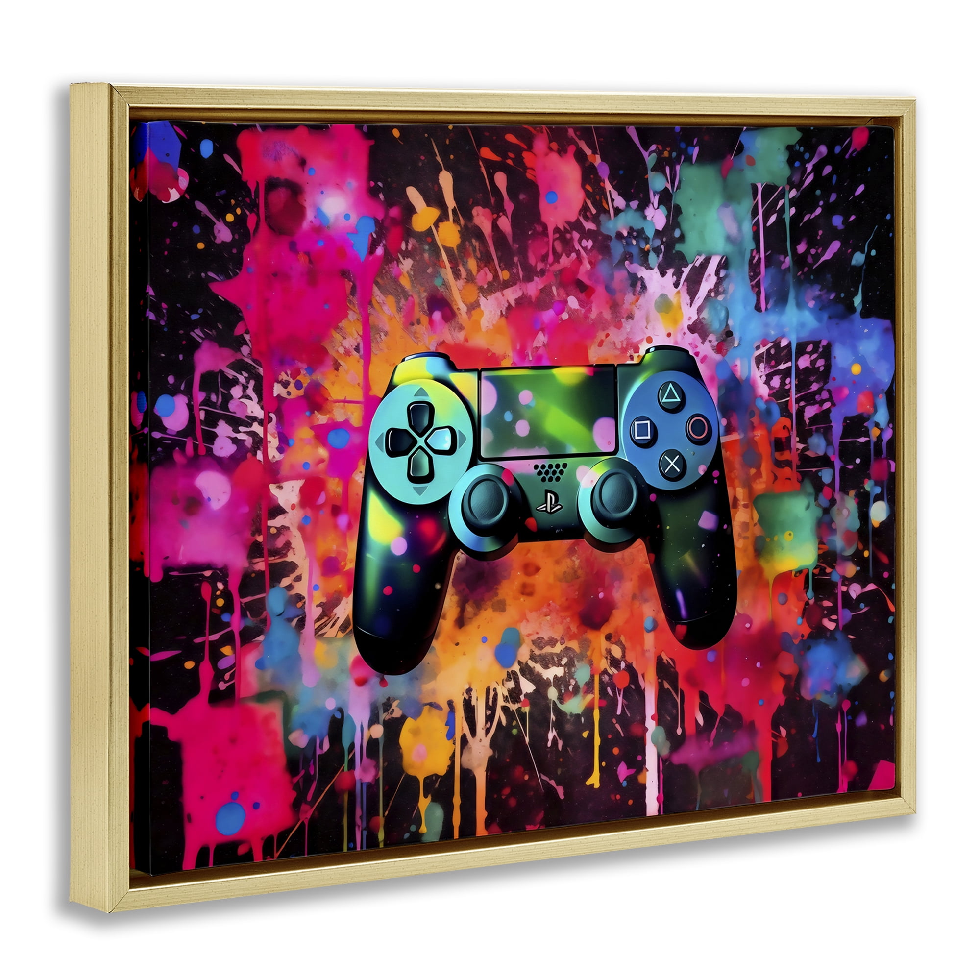 Stupell Industries Vibrant Gamepad Burst Gold Framed Floater Canvas Wall Art, design by Creative Studio