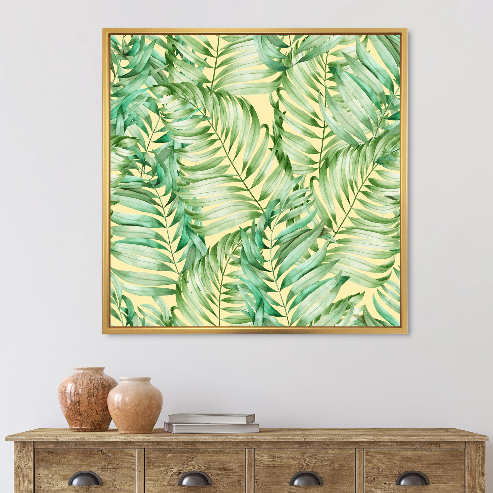 Designart 'Tropical Green Leaves of Monstera' Tropical Framed Canvas Wall Art Print