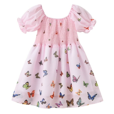 

MELDVDIB Toddler Girl Dress Bohemia Puff Short Sleeve Fashion Cute Sweet Butterfly Print Ruffle Princess Dress Toddler Girl Clothes on Clearance