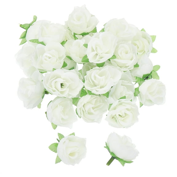 Uxcell Mini Rose Artificial Flowers Bulk 1.2 Inch, Silk Cloth Small Fake Flower Heads, White 50 Pcs