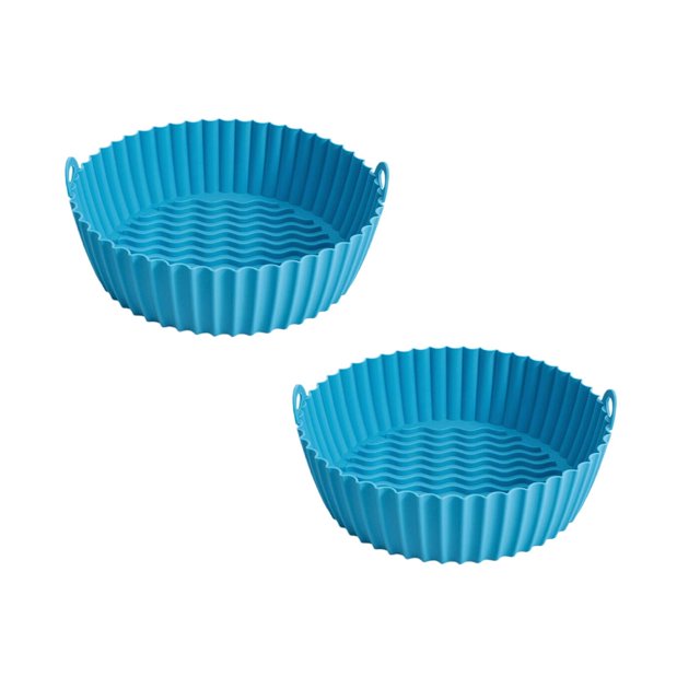 Oleegame Ensemble de 2 Ustensiles de Cuisine Rond Réutilisable Plateau en Silicone Accessoires pour Friteuse à Air Chaud pour Cuisine Bleu