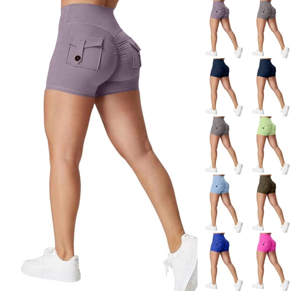 Women's High-Waisted Scrunch Butt Shorts with Side Pockets and Stretchy Waistband, Buttery Soft Fabric for All Day Comfort Army Green L