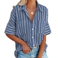 thumbnail image 3 of Sonducket Camisa de mujer Media manga a rayas Blusa con bolsillos Camisa de media manga a rayas Botón con cuello en V Top Prendas para la parte del cuerpo azul marino XL, 3 of 6