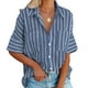 thumbnail image 1 of Sonducket Camisa de mujer Media manga Raya Raya Blusa Bolsillos Botón Blusa Bolsillos Botón Cuello en V Top Prendas para la parte del cuerpo azul marino L Sonducket AP003125-23, 1 of 6