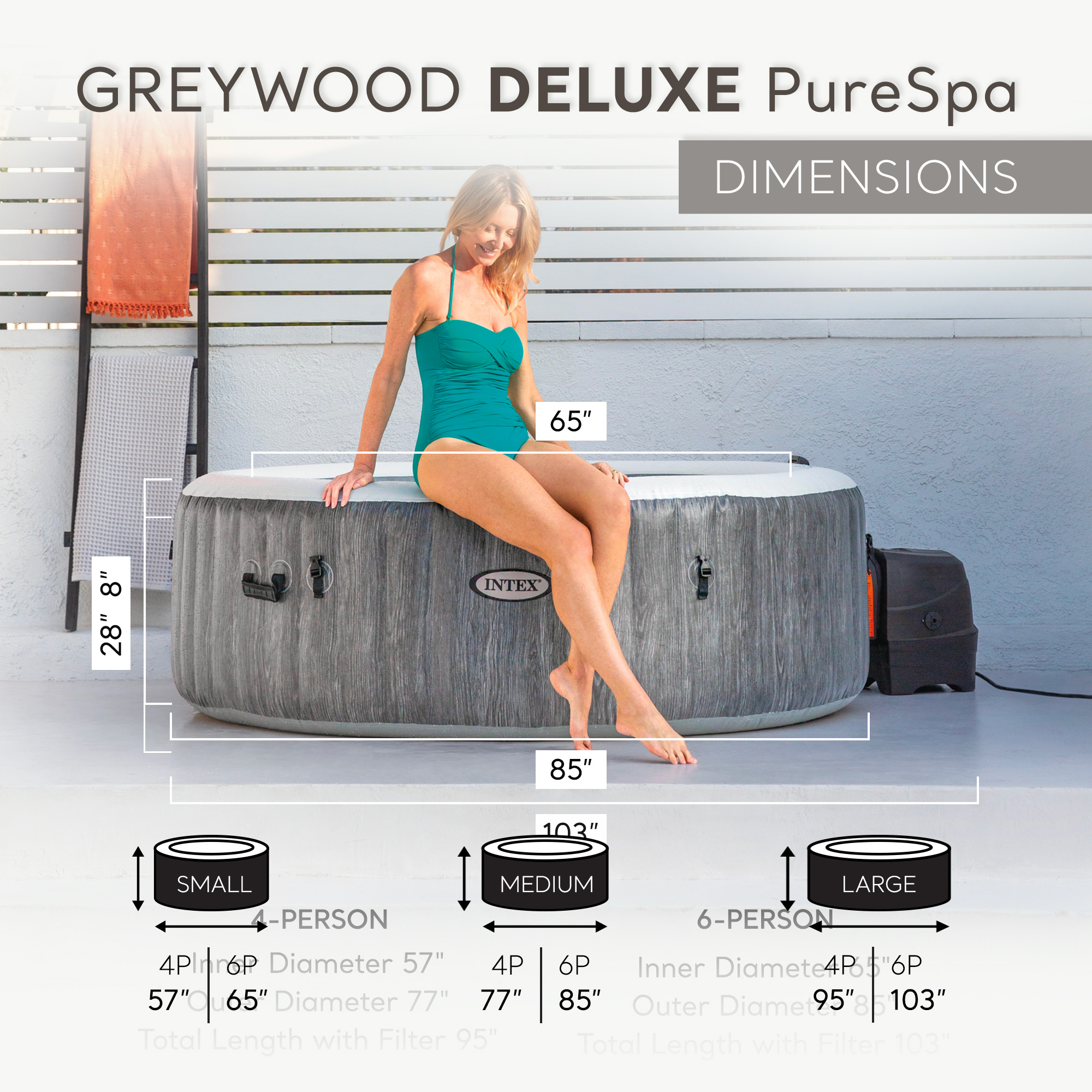 INTEX PureSpa Plus Greywood Inflatable Hot Tub Jet Spa with Accessory Kit