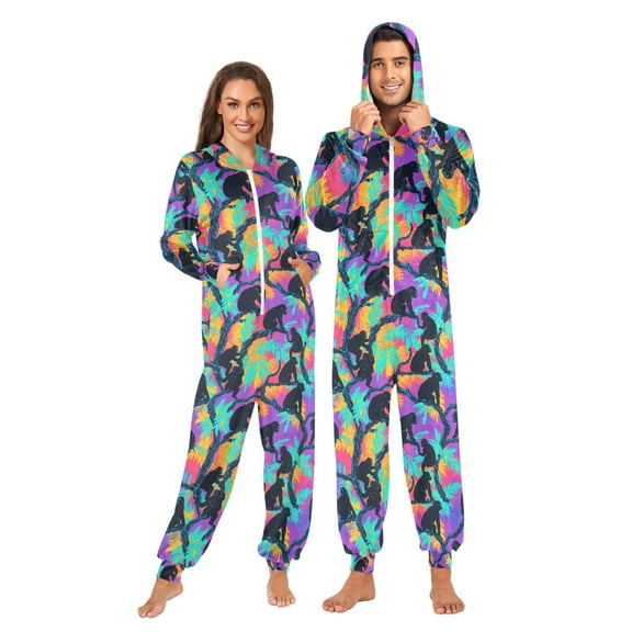 joogoo Gorillas Tie Dye Palm Unisex Adults Onesies Pajamas Jumpsuits L