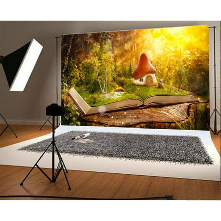 Fairy Tale Photo MOHome Polyster 7x5ft Photography Backdrop Magical mushroom house Fantasy Fairy Tale Sunline Book Photo Background Children Baby Adults Portraits Backdrop ()