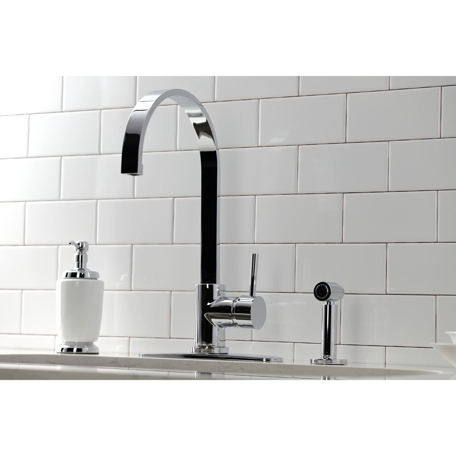 Kingston Brass LS8711DLBS Concord Single-Handle Kitchen Faucet with Brass Sprayer, Polished Chrome
