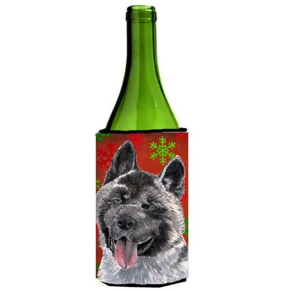 Akita Red Snowflakes Holiday Christmas Wine bottle sleeve Hugger - 24 Oz.