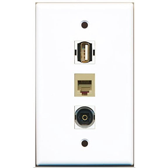 RiteAV - 1 Port USB A-A and 1 Port Phone RJ11 RJ12 Beige and 1 Port Toslink Wall Plate