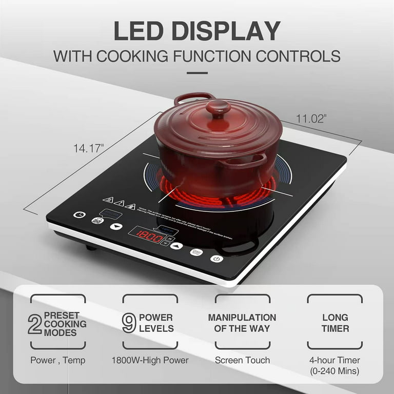 VBGK Electric Cooktop Single Burner 1800W 110v,Electric Stove Top Plug in  Electric Burner Countertop Hot Plate for Cooking,4H & Auto Shutdown