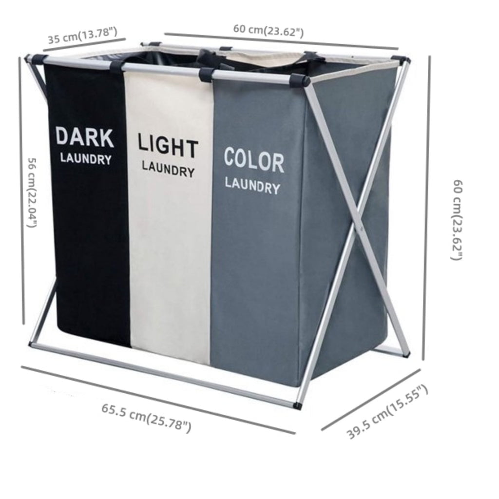 Keenstone Laundry Basket, 135L 3-Compartment Collapsible Waterproof Closes Sorter, Durable Fabric Basket for Home & Dorm Room