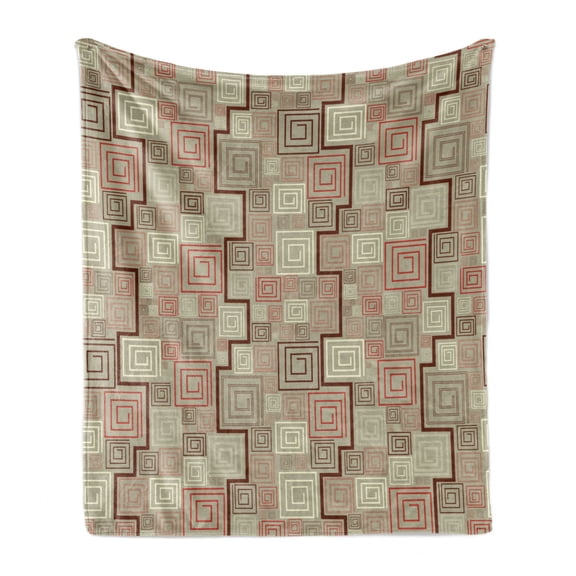 Abstract Soft Flannel Fleece Throw Blanket, Square Shaped Spiral with Inner Modern Geometric Illustration, Cozy Plush for Indoor and Outdoor Use, 50" x 70", Redwood Tan Red, by Ambesonne