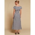 thumbnail image 2 of Black And White Striped Off Shoulder Cinched Waist Maxi Dress For Women, 2 of 6