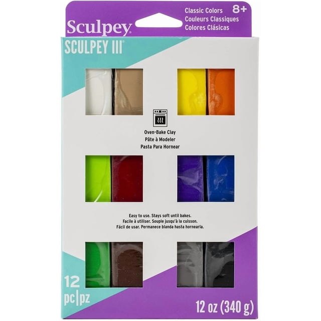 Arcilla polimérica Sculpey III para hornear en horno, 12 colores brillantes, 340 g